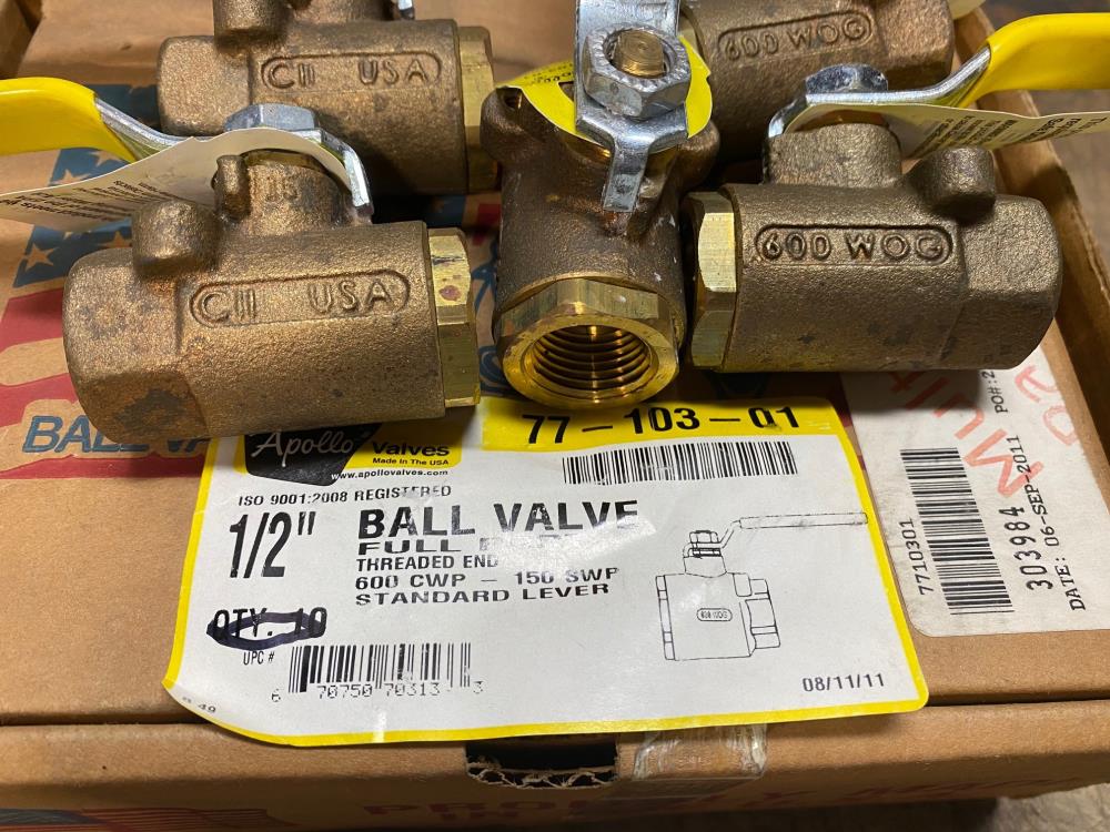 Lot (10) Apollo 1/2" NPT Bronze Ball Valves Full & STD Port 77-103-01, 70-103-01